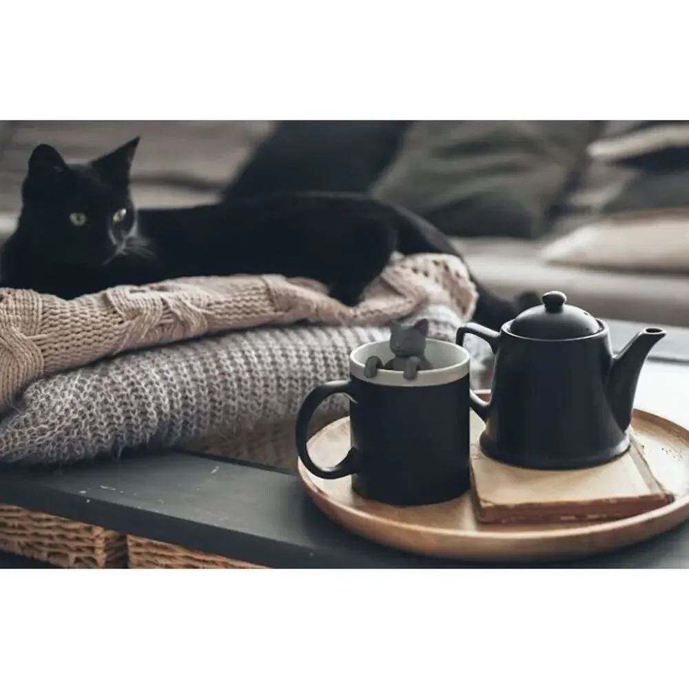 NEW Fred Cat Purr-Tea Tea Infuser Silicone Grey Cats Kitchen Accessory